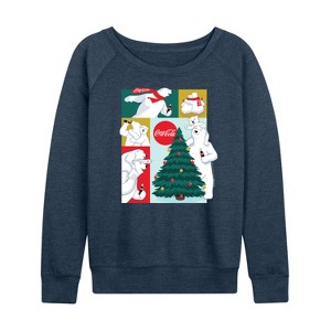 Women's - Coca-Cola - Christmas Tree Polar Bears Lightweight French Terry Wide Neck Long Sleeve Shirt - 1 of 4