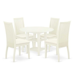 5-Piece Linen White Finish Solid Wood Top - Round Dining Room Set  - Seats 4 - 1 of 4