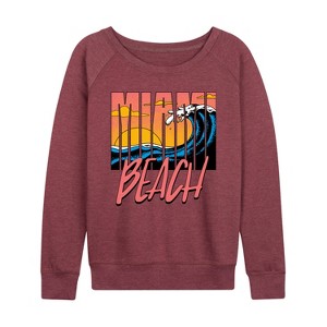 Women's - Instant Message - Miami Beach Lightweight French Terry Wide Neck Long Sleeve Graphic Shirt - 1 of 4