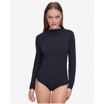 Calvin Klein Womens High Neck Bodysuit Jumpsuit, Blue, Medium