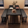 GOCAPTAIN 3 Pcs Small Farmhouse Dining Table Set for 4, 44.4" Rectangular Wood Table with 2 Upholstered Benches, Compact Small Kitchen Table Set for 4 - 4 of 4