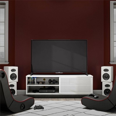 Contemporary White Gamer TV Stand with LED & Wire Management