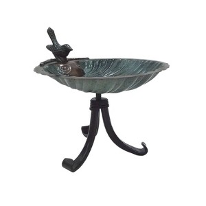 10.75" Tall Scallop Shell Birdbath with Tripod Stand Antique Brass Plated - Achla Designs: Weather-Resistant Aluminum Garden Decor - 1 of 4