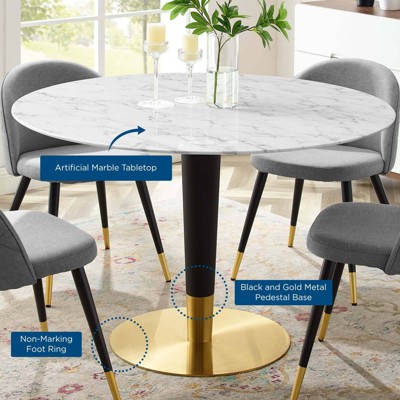 Zinque Round White Marble and Gold Dining Table