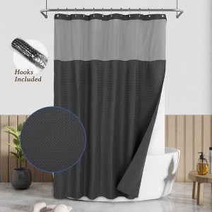 Textured Waffle Weave Shower Curtain with Snap In Liner and 12 Hooks - 1 of 4