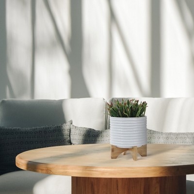 Maggift Planters Textured Planter with Stand, Decorative Plant Pots for Living Room, Garden, Balcony, Home Decor, White 12"*12"*14"