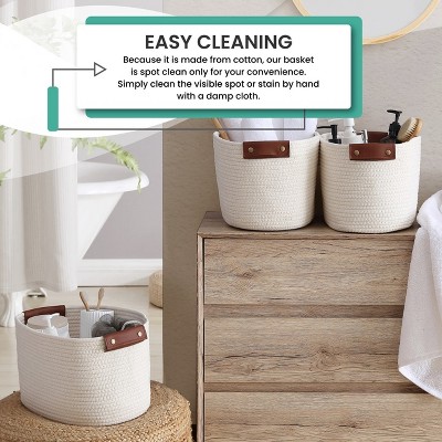 Black Cotton Rope Storage Baskets with Faux Leather Handles