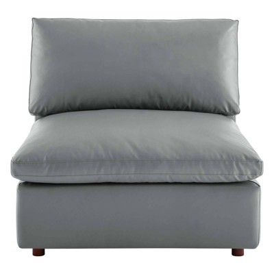 Gray Vegan Leather Overstuffed Armless Chair