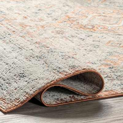 Gavina Beige and Orange Synthetic Oriental 5' x 8' Area Rug