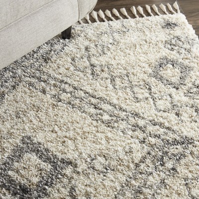 Nordic Diamond Shag Area Rug, Grey/Ivory, 5'3" x 7'9"