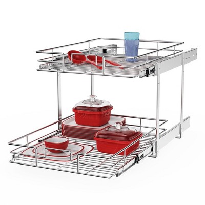 LOVMOR Individual Pull Out Cabinet Organizer (17" W x 21" D), 2 Tier Spice Rack Organizer for Cabinet, Slide Out Drawer Pantry Shelf Organization