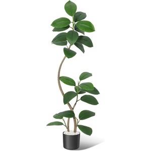 Artificial Plant Rubber Tree with Stone Faux Fiddle Leaf Fig Tree Indoor Artificial Tree Tropical Large Floor Tree for Home Decor - 1 of 4