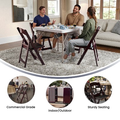 Red Mahogany Resin Folding Chair with Black Vinyl Seat - 4 Pack