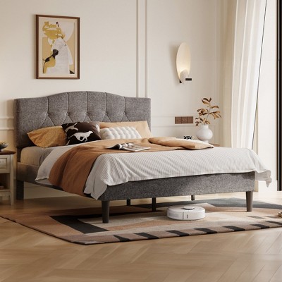 Platform Bed Frame with Adjustable Linen Upholstered Headboard, NO Box Spring Needed