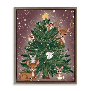 Stupell Industries Christmas Tree Fun Animals Floating Frame Canvas Art - 1 of 4