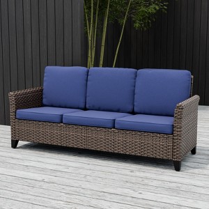 EAGLE PEAK Ocean Vista Outdoor Wicker Patio Sofa,Variated All-weather PE Wicker 3-Seat Sofa with Cushions - 1 of 4