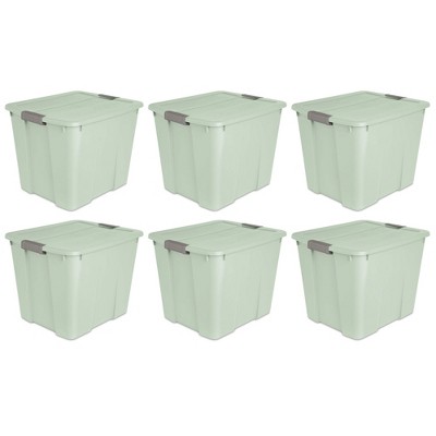 Sterilite 20 Gallon Latch Tote Home or Office Storage Organizer Container Stackable Plastic Bins with In Molded Handles, Mindful Mint, 6-Pack