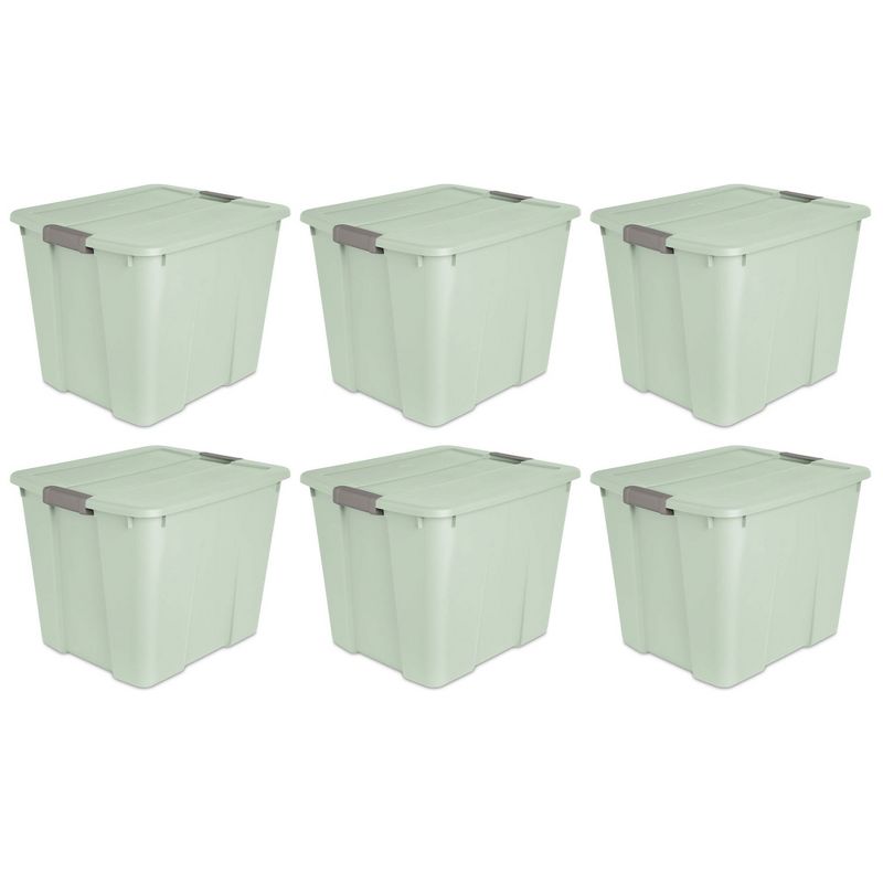 Sterilite 20 Gallon Latch Tote Home or Office Storage Organizer Container Stackable Plastic Bins with In Molded Handles, Mindful Mint, 6-Pack, 1 of 6