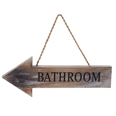 Juvale Rustic Wood Arrow Hanging Bathroom Decor, Wall Signs for Restaurant, Kitchen 15.5 x 5.5 Inches
