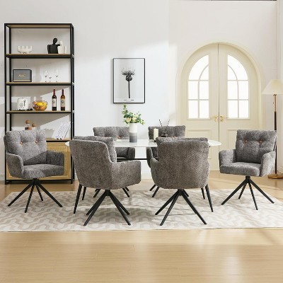 DYHOME Dining Chairs Set of 6, Mid Century Modern Swivel Dining Chairs with Arm, Upholstered Accent Chair for Kitchen Dining Living Room