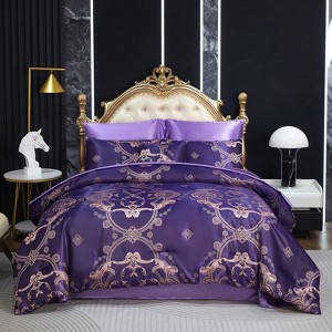 Jacquard Comforter Set with Satin Sheet Set – Luxury Bed in a Bag, Royal Embroidered Floral Design, Soft Silky with Cushion Cover - 1 of 4