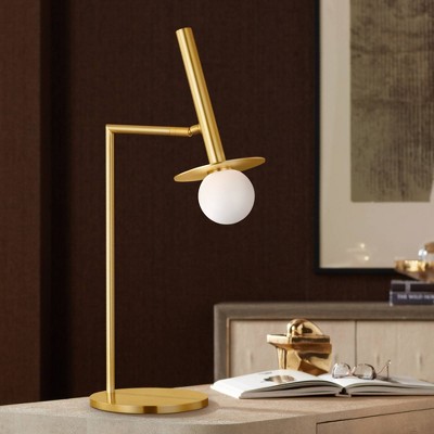 Burnished Brass Adjustable Desk Lamp with Milk White Glass Shade