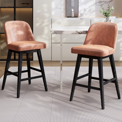 AMERLIFE Counter Bar Stools Set of 2, Brown Boucle Upholstered, Swivel with Back, 26" Seat