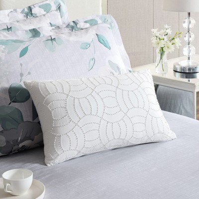 White Embroidered Cotton Linen Decorative Throw Pillow