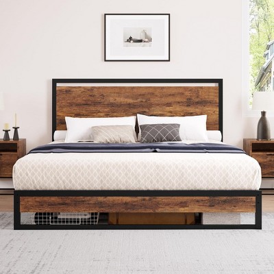 6/12 Inch Twin Metal Platform Bed Frame with Wooden Headboard and Footboard