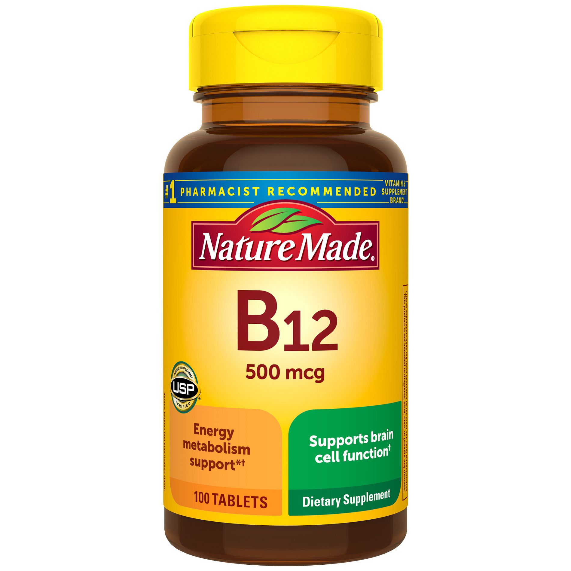 Nature Made Vitamin B12 500 mcg Tablets, USP Verified - 100ct
