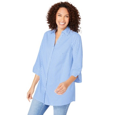 Woman Within Women's Plus Size Perfect Three-Quarter Sleeve Back Pleat Shirt