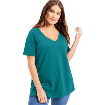 June + Vie by Roaman's Women's Plus Size Short-Sleeve V-Neck One + Only Tunic