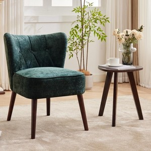 Modern Wingback Accent Chair – Upholstered Fabric with Wooden Legs for Living Room, Office, or Bedroom (Green/Brown) - 1 of 4