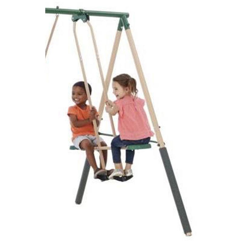 XDP Recreation Central Park Swing Set, 6 Child Capacity, Backyard Playset with Slide, Trapeze Swing, Fun-Glider, and 2 Traditional Swing Seats, Green, 3 of 7