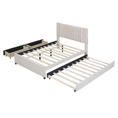 NicBex Upholstered Platform Bed with 1 Twin XL Size Trundle and 2 Drawers for Adults