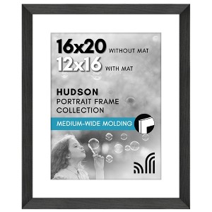 Americanflat 16x20 Picture Frame with Polished Plexiglass, Use as 12x16 Frame with Mat or 16x20 Frame Without Mat, Hudson Collection, Black - 1 of 4