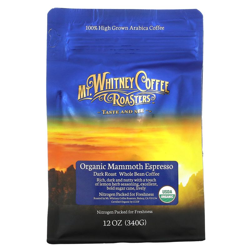 Mt. Whitney Coffee Roasters Organic Mammoth Espresso, Whole Bean Coffee, Dark Roast, 12 oz (340 g), 1 of 3