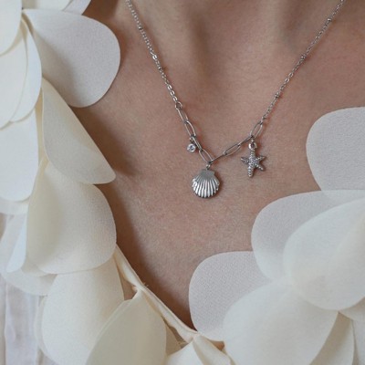 Clotth Ocean-Inspired Elegance Shell Necklace with Starfish and 18K Gold Plating for Women - Titanium Steel Boho Summer Beach Choker