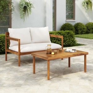 Christopher Knight Home Negley Outdoor 2 Piece Acacia Wood and Rope Chat Set with Water Resistant Cushion - 1 of 4