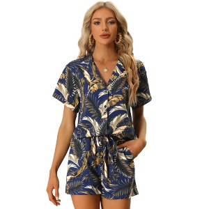 Allegra K Women's Floral Tropical Vacation Beach Hawaiian Button Down Shirt and Short Set - 1 of 4