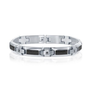 Metallo Mens Stainless Steel Carbon Fiber Black CZ Bracelet - Black - 8.5 Inch - 1 of 3