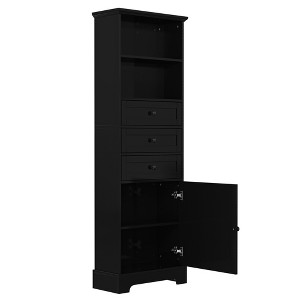Vynxaria Black Tall Bathroom Storage Cabinet with Drawers and Adjustable Shelves - 1 of 4