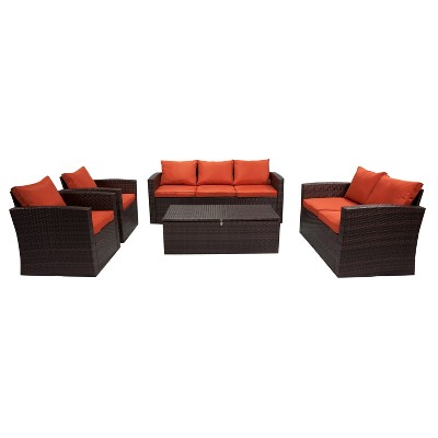 5pc Rio All-Weather Wicker Conversation set with Storage Dark Brown/Orange - Thy Hom