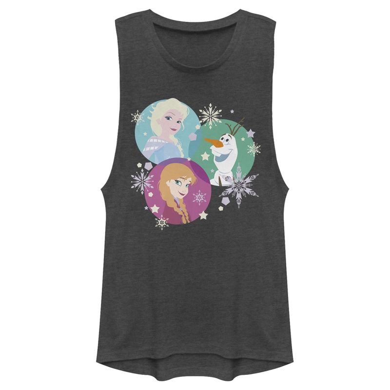 Juniors Womens Frozen Character Snowflakes Festival Muscle Tee, 1 of 4