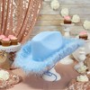 Zodaca Womens Cowboy Hat - Cute, Fluffy, Sparkly Cowgirl Hat with Feathers for Halloween, Birthday, Bachelorette Party (Blue) - 4 of 4