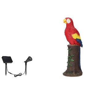 Techko Maid Parrot Red Solar Outdoor Garden Statue Decor with Spotlight: Weather-Resistant, LED, No Assembly Required - 1 of 4