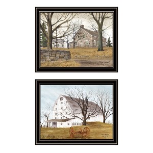 2Piece Vignette Stone Cottage Farmhouse & White Wooden Barn with Hay Rake Black Framed,Wall Art Print for Home Decor by Billy Jacobs - 1 of 4