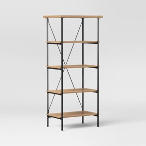 Wood and Metal Media Tower Bookcase Natural - Room Essentials™ - 1 of 4