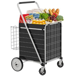 NAYSAYE Foldable Shopping Cart Heavy Duty Utility Cart with Double Basket and Swivel Wheels for Groceries and Laundry, Gray, 26"*21.45"*40.9" - 1 of 4