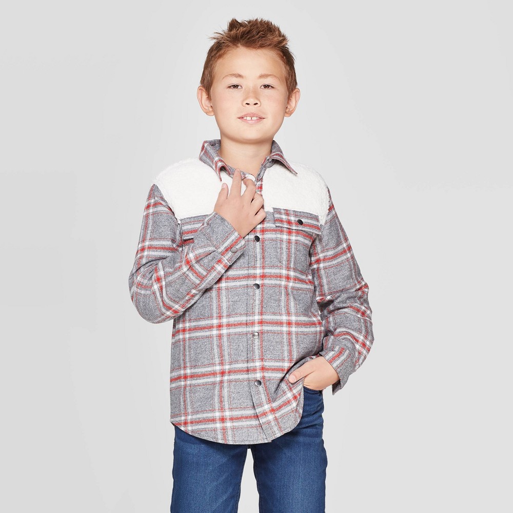 oversizeBoys' Sherpa Shirt Jacket - Cat & Jack Gray XL Husky, Boy's was $22.99 now $13.79 (40.0% off)